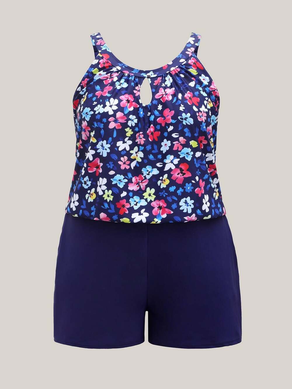 Plus Size 2x 18-20 BloomChic Floral Print Keyhole Pockets Swim Romper - Picture 9 of 14